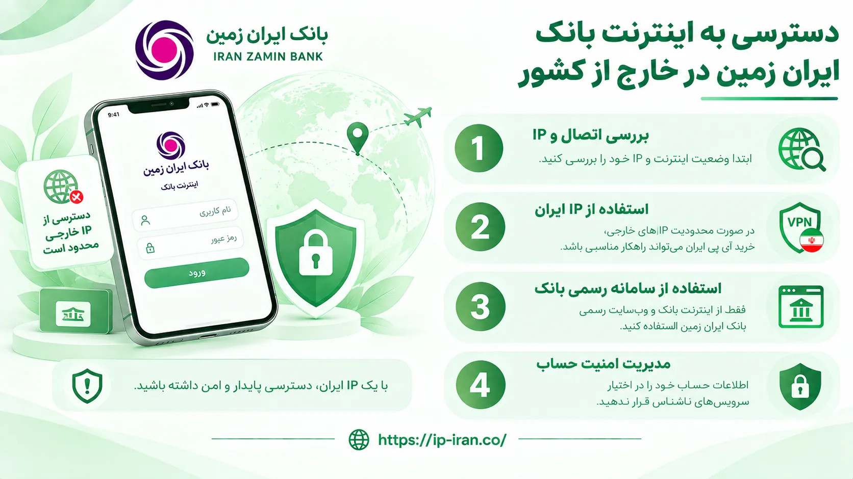 دسترسی به اینترنت بانک ایران زمین در خارج